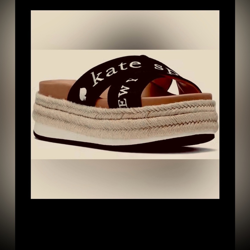 Kate Spade New York Piper Flatform Espadrilles in Tan with black straps Size 6.5